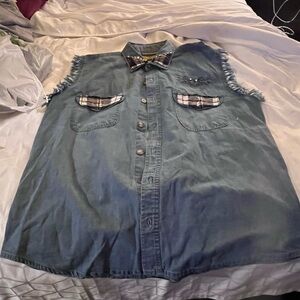 Route 66 plaid denim sleeveless button up shirt size xl
